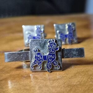 Poodle Cufflinks and Tie Clip Set